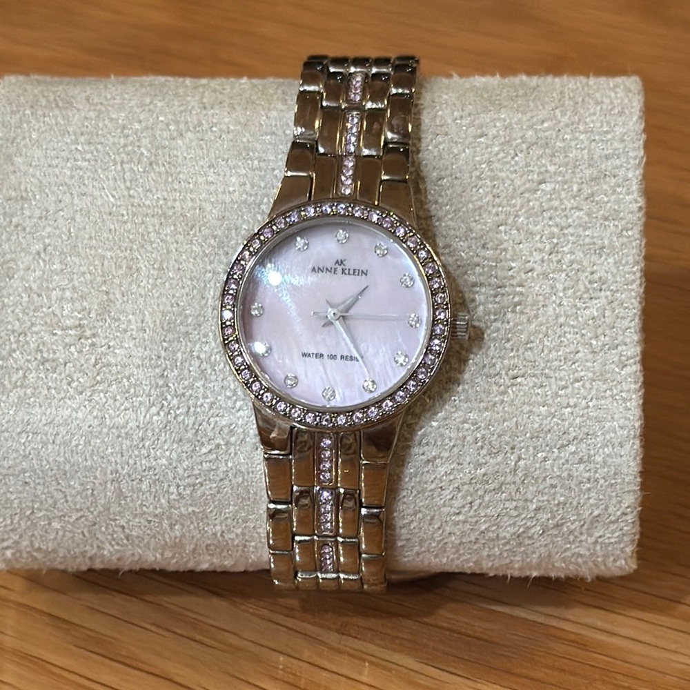Anne Klein Gold Watch with Crystal Bezel